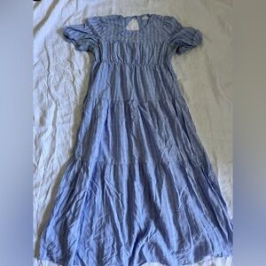 Mod Ref Blue and White Tiered Ruffled Maxi Sundress